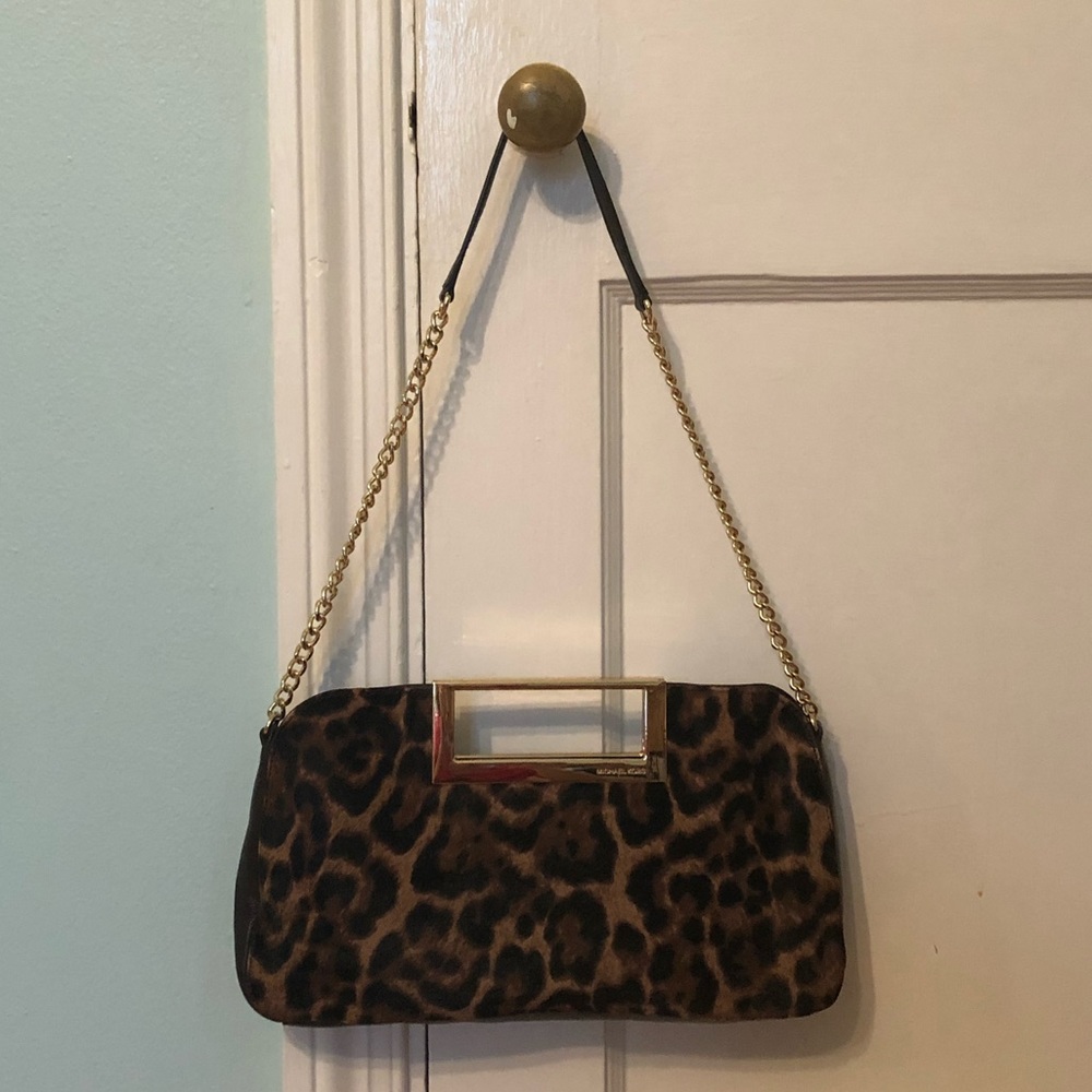 Michael Kors Leopard Print Clutch/Shoulder Bag
